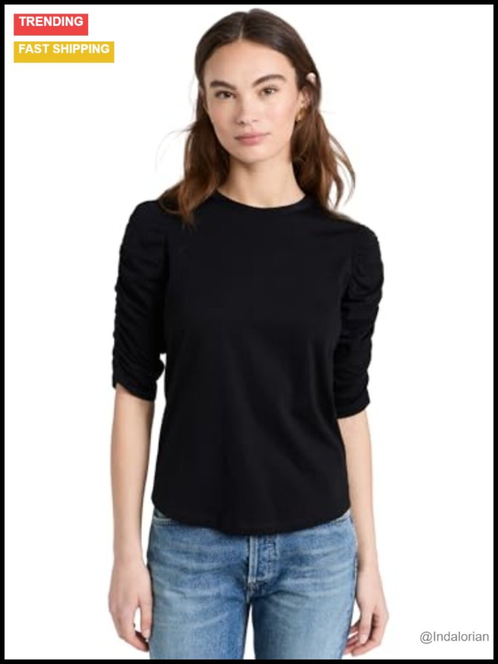 Veronica Beard Jean Waldorf Tee Lightweight Jersey 3/4 Sleeve Ruching